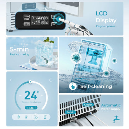 EUHOMY Commercial Under Counter Nugget Ice Maker Machine Includes 2 Bottles of Cleaner - Euhomy